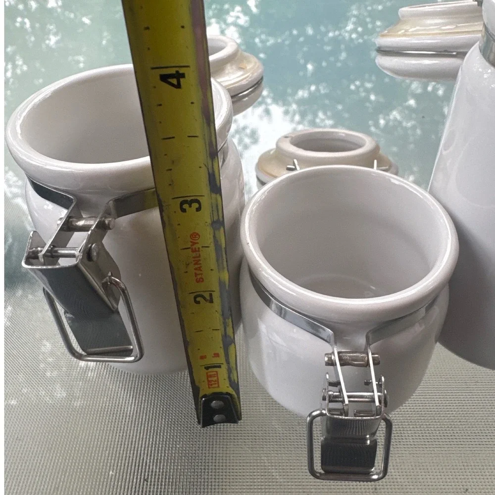 OGGI Ceramic Canister Set 3 Pc White Airtight Clamp Lock Lid Kitchen Storage